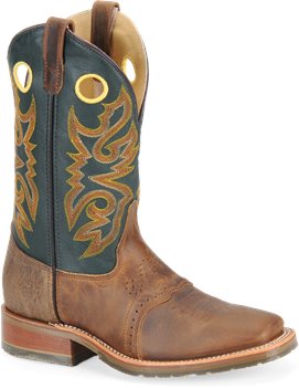 Tan Forest Green Double H Boot 11 Inch Square Toe Roper